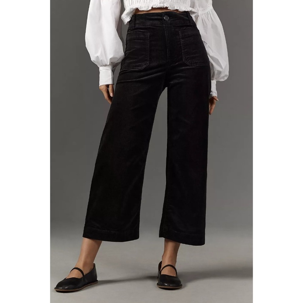 Maeve Anthropologie The Colette Scallop Corduroy Pants Women Size 27 Black Crop
